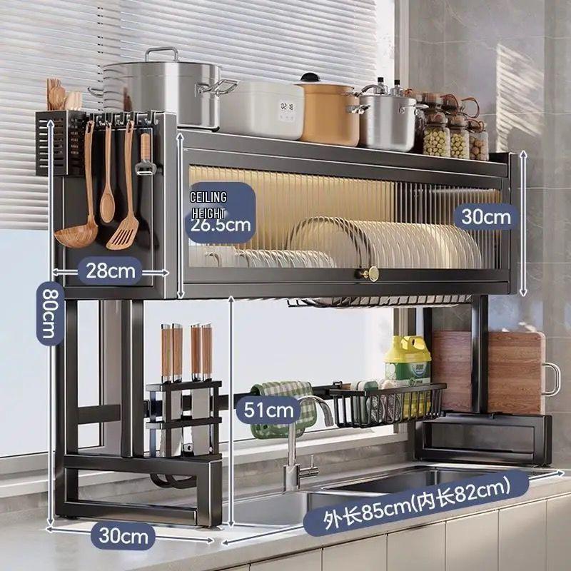 Multifunctional Kitchen Sink Organizer: Dustproof Dish and Cupboard Rack for Countertop Storage.