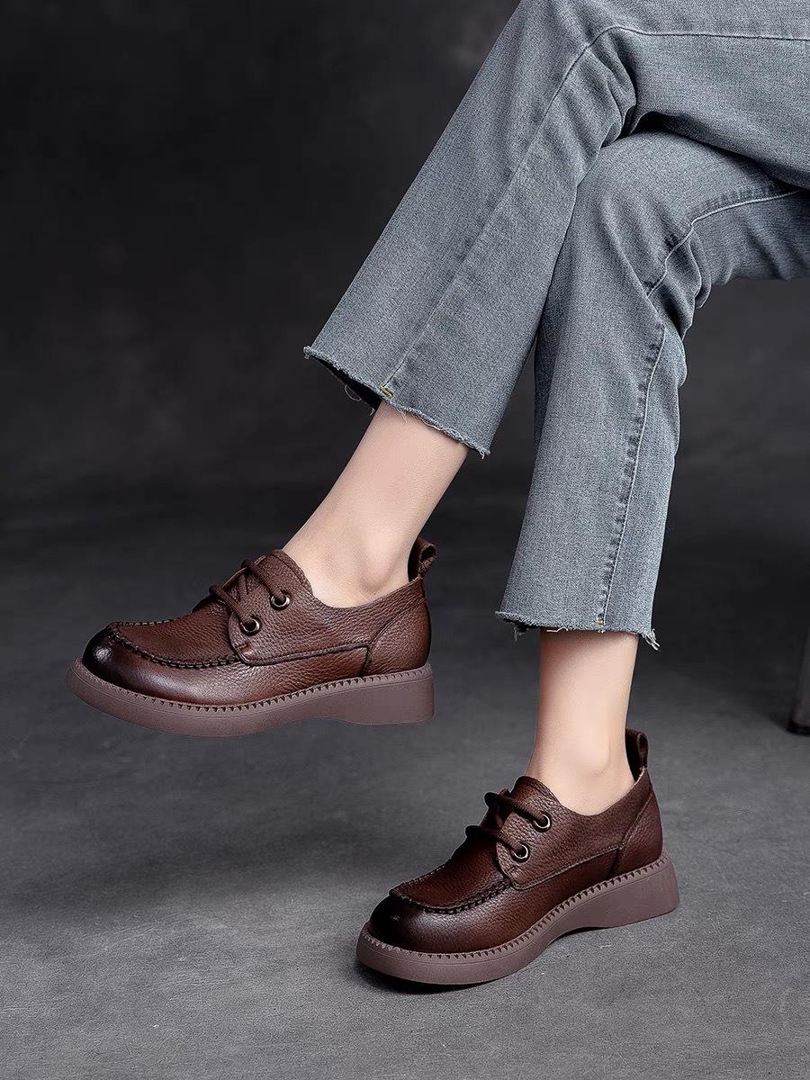 

Осенняя женская обувь ручной работы из натуральной кожи, на мягкой подошве, в стиле ретро, одинарная обувь из первого слоя коровьей кожи, универсальные повседневные маленькие кожаные туфли 40