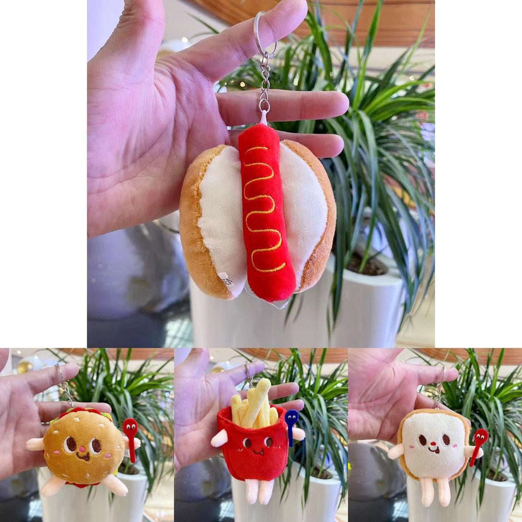 Cute Stuffed Toy Keychain Collection With Cartoon Hamburger And Fries Design