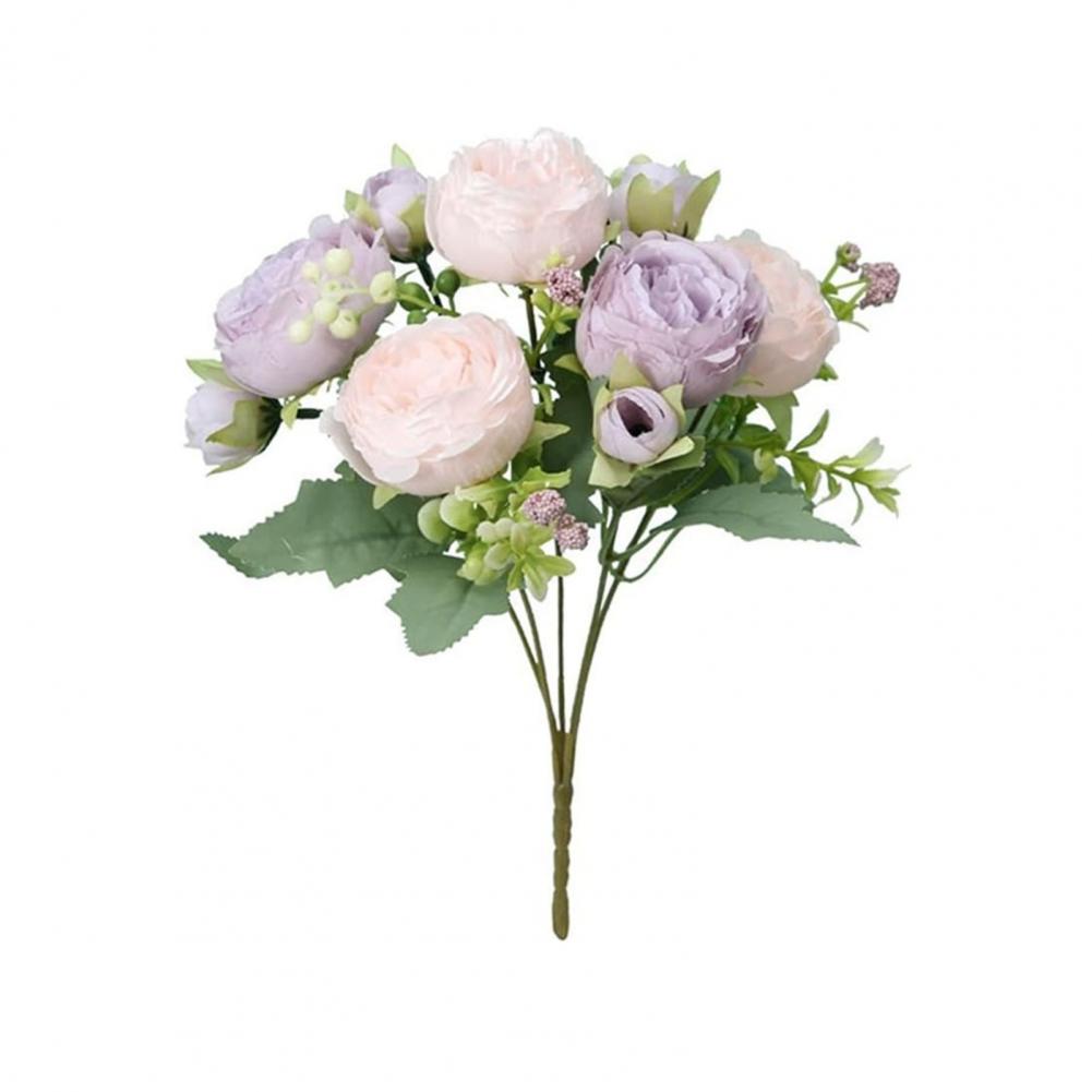 5-Head Artificial Peony Bouquet Faux Silk Peony Flower Wedding Bridal Bouquet Floral Arrangement Table Centerpiece Home Decorati
