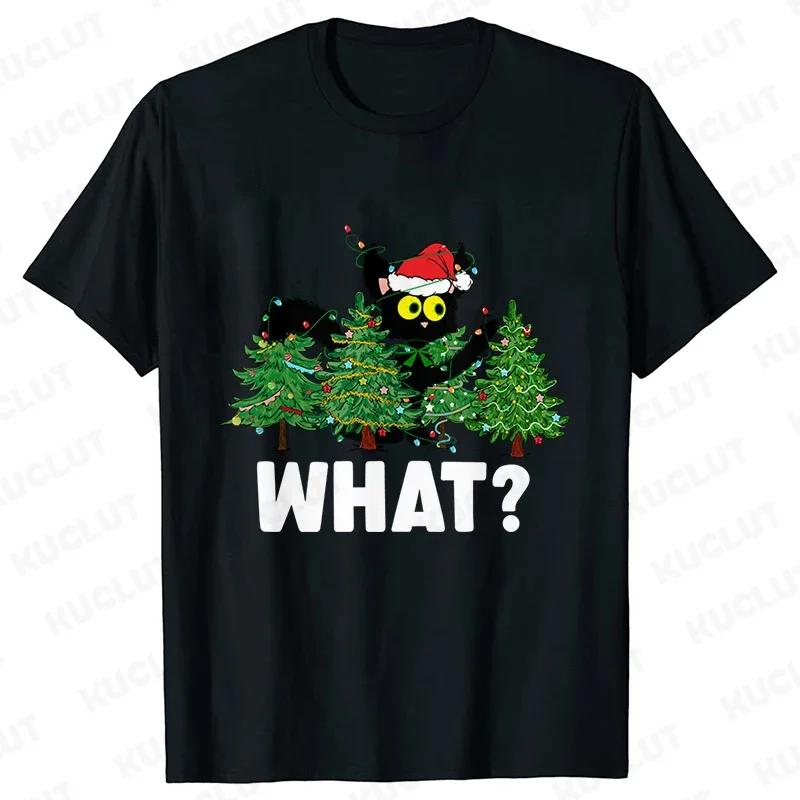 

Смешной Рождественский Кот Что Сверху Разбирает Рождественскую Елку Мужские Футболки Графический Хип-Хоп Уличная Одежда Футболки с Коротким Рукавом Мужская Одежда M чёрный