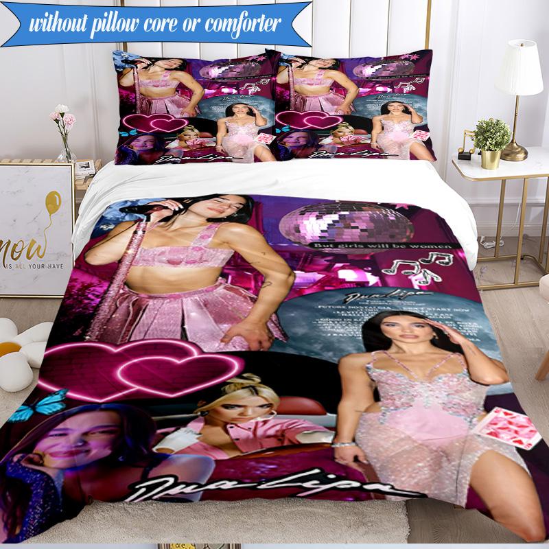 pop music Dua Lipa 3pcs K-pop music group Bedding set,Ideal for Bedroom, Dormitory,Including Duvet Cover And 2pcs Pillowcases,Fan gifts