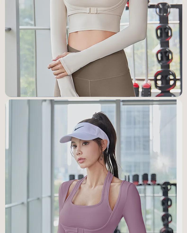 Pfirsichfarbenes Neckholder-Yoga-Top mit langen Ärmeln und Brustpolster für Damen