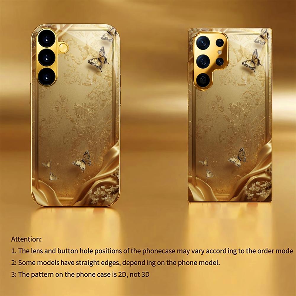 Golden Butterfly Hard Case Men and Women Glass PhoneCase for Samsung Galaxy S26 S25 S24 S23 S22 S21 FE Ultra Plus Dropresistant