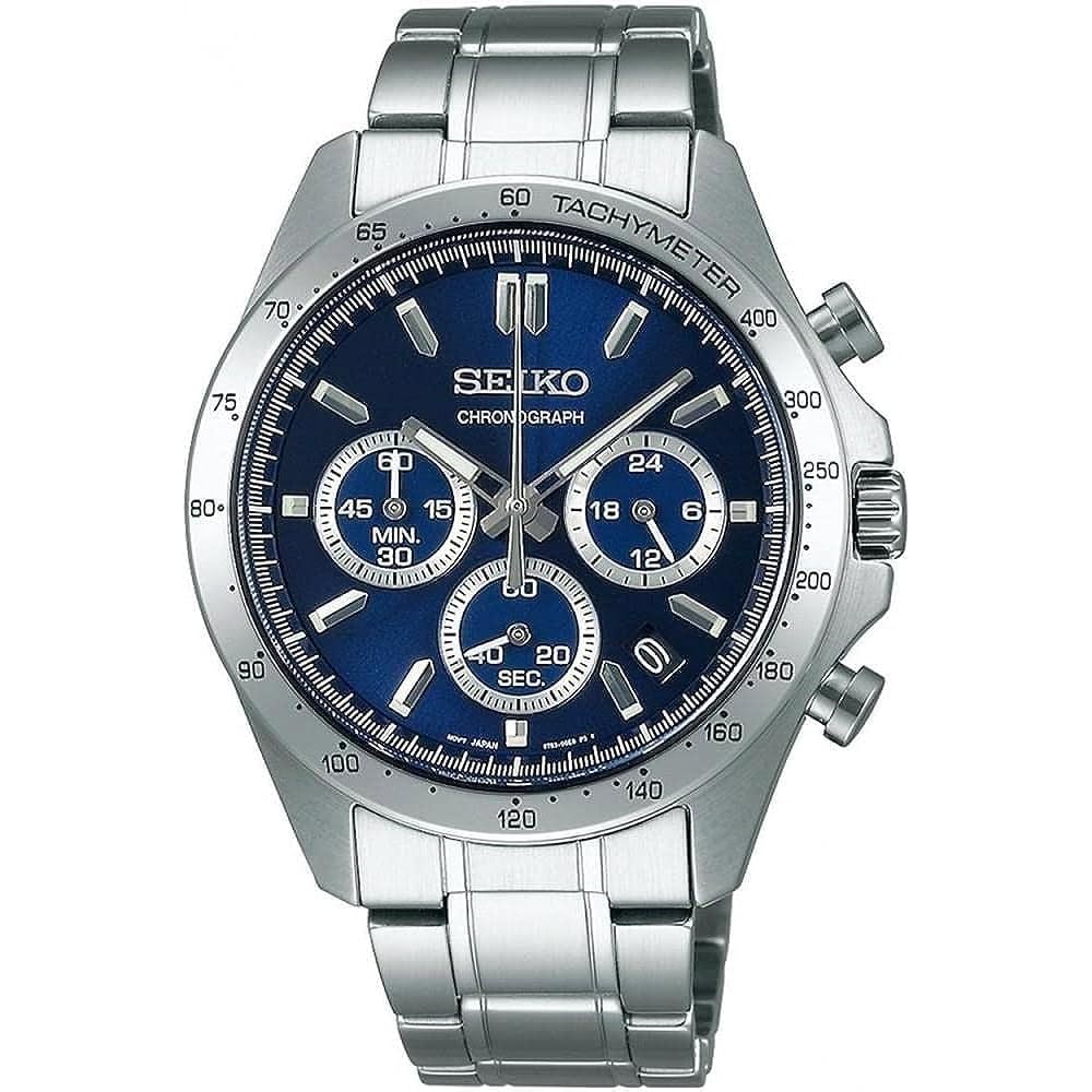 Seiko Chronograph Quartz Men s Watch Navy 1/5 Second Timing Water Resistant