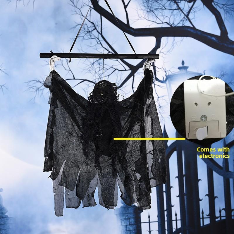 Screaming Motorized Ghost Hanging Prop LED Glowing Skeleton Animated Bar Decor Halloween KTV Prank Motion Activated