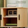 Nightstand with Sliding Doors and Metal Legs Oak Tone
