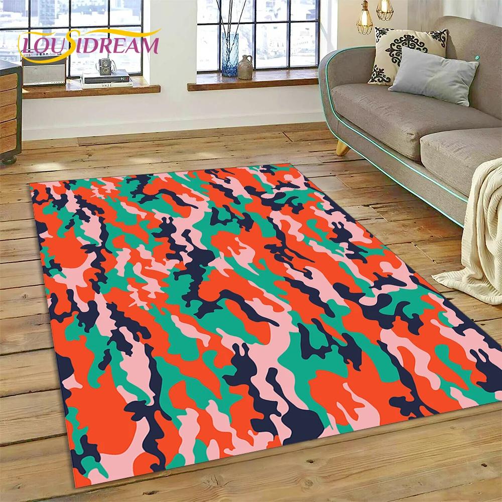 2025 Colorful Camo Green Camouflage Carpet Rug for Living Room Bedroom Home Sofa Decoration Play Area Rug Non-slip Floor Mat