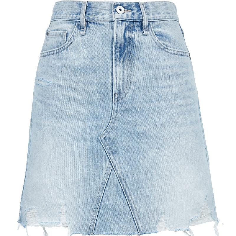 ONLY 2025 Spring Distressed Raw-Hem A-Line Denim Skirt M