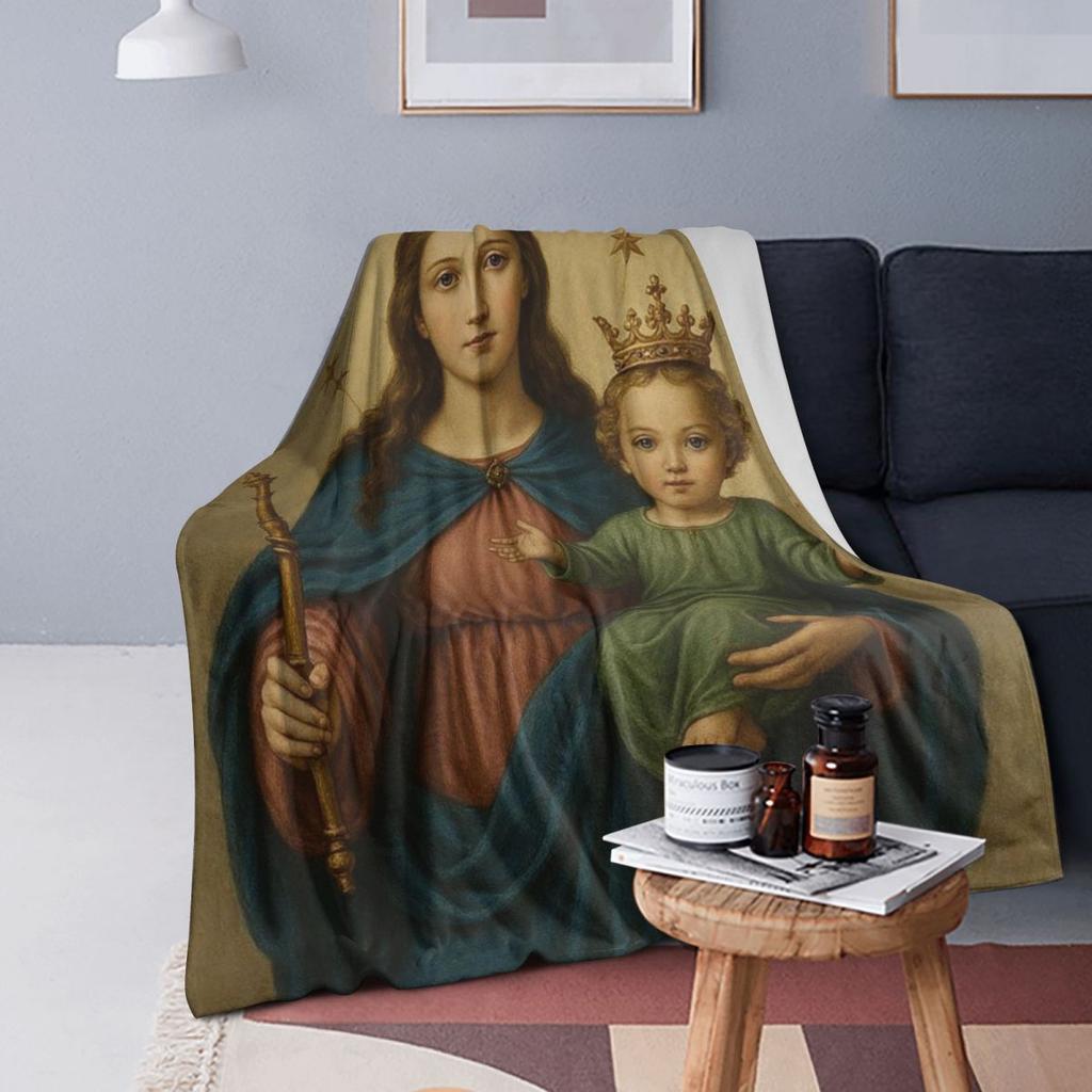Jesus Catholic Christian Religiou Holy Virgin Mary Blanket Soft Warm Flannel Throw Blanket Plush for Bed Picnic Travel Home Sofa