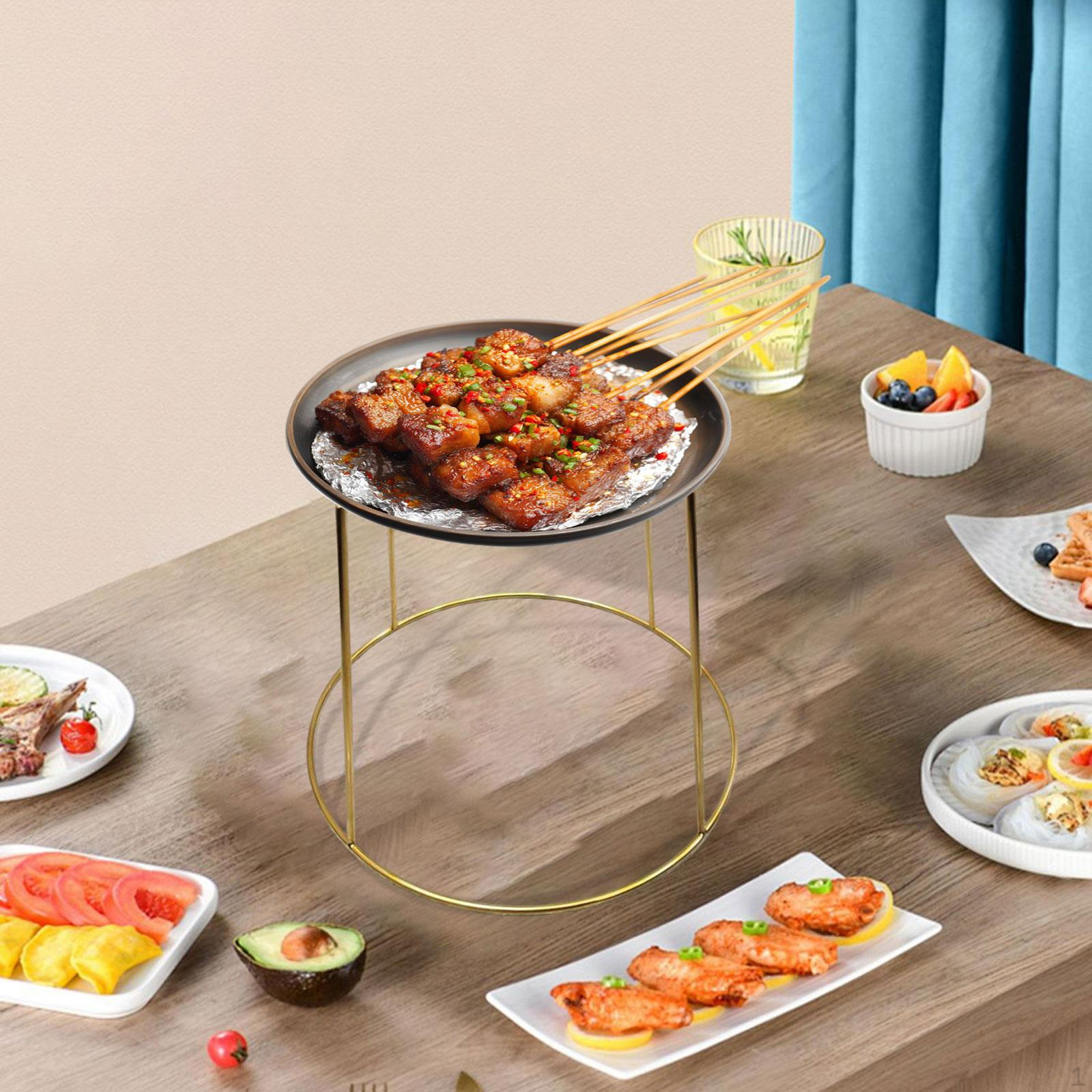 

2 Tier Seafood Tray Rack Food Serving Riser Multipurpose Pizza Box Tabletop Gold 15cm to 22cm