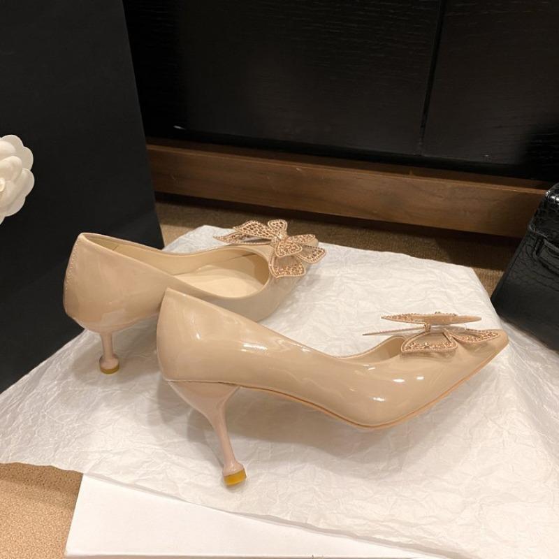 Fashion Luxury Women's Pumps 5/7cm Heels Pointed Toe with Rhinestone Bow Banquet Party Shoes for Shallow Mouth Women's Pumps 2025