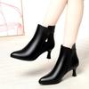6cm Elegant Fashion Fall Winter Soft Leather Shoes Women Boots 2025 Black Med Kitten Heels Ankle Boots with Fur for Office Mom