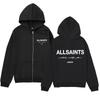 ALLSAINTS Letter Print Zip Up Hoodie Loose Drop Shoulder Casual Sweatshirt Men Women