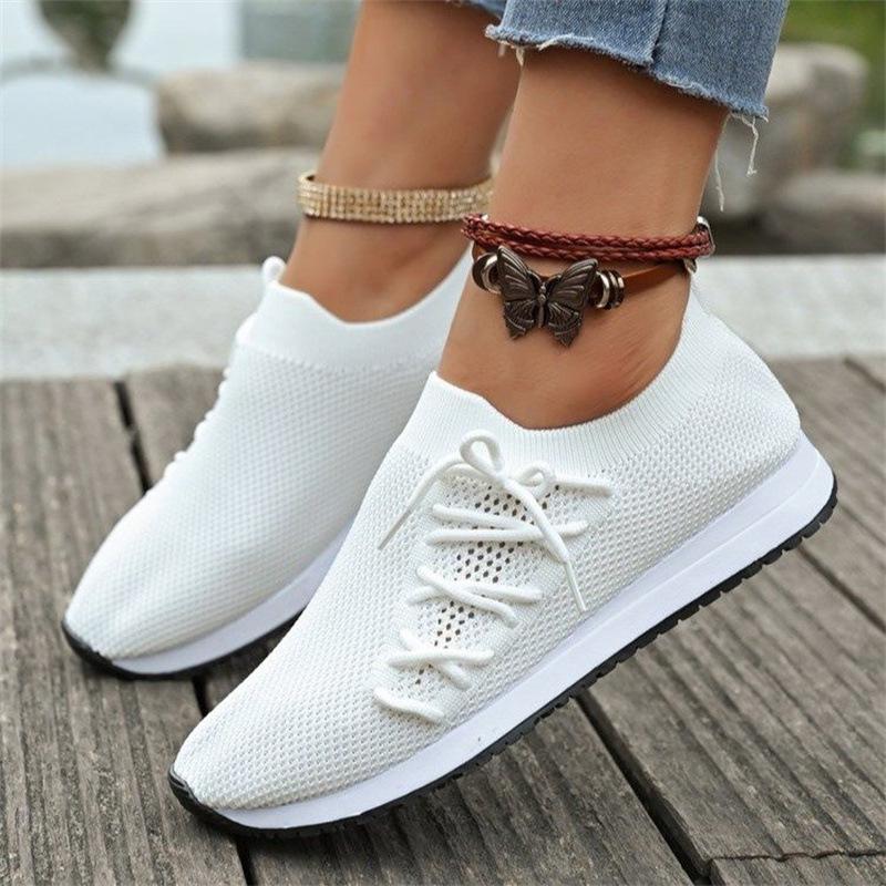 Yellow Women Casual Shoes Breathable Knitted Women Sneakers Soft Sole Woman Flat Shoes Outdoor Spring Summer Mesh Female Shoes