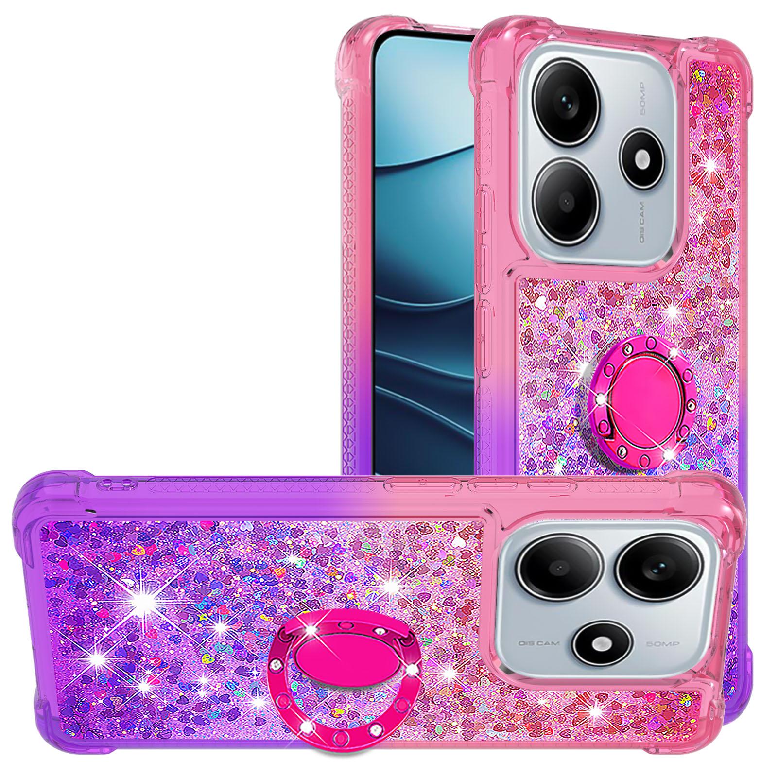 

For Xiaomi Redmi Note 14 5G (China)/Xiaomi Redmi Note 14 5G TPU Case with Kickstand Gradiant Quicksand Shockproof Cover Pink+Purple