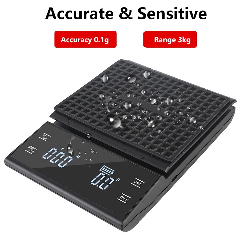 Digital Coffee Scale With Timer Led Screen Espresso Usb 3Kg Max.Weighing 0.1G High Precision Measures Kitchen Scale