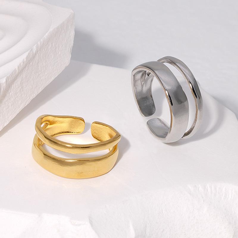 Stainless Steel Irregular Double Layer Open Rings for Women Gold Color Couple Wedding Ring Trendy Elegant Aesthetic Jewelry New