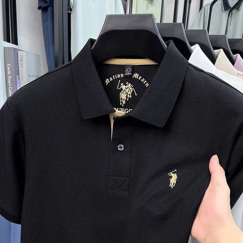 STORN Sommar Broderad Krage T-shirt för Herrar, Casual, Business, Kortärmad Pikétröja, Kortärmad Topp