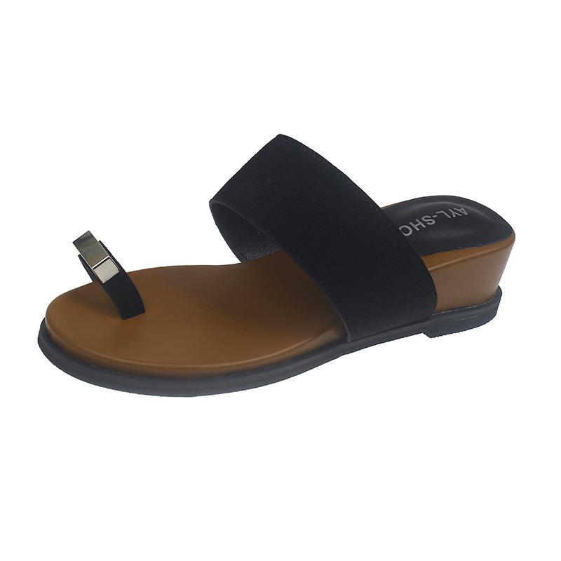 Fashion New Niche Retro Heightened Slope Heel Cool Slippers with Outer Wear Cover Toe Cold Slippers Women