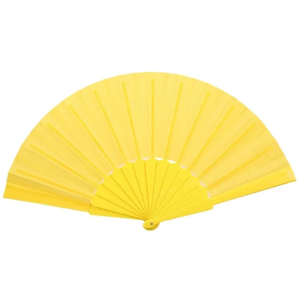 Portable Folding Fan Plain Plastic Cloth Hand Fan Chinese Elegant Fabric Hand Fan for Weddings Travel Party Dancing Cosplay