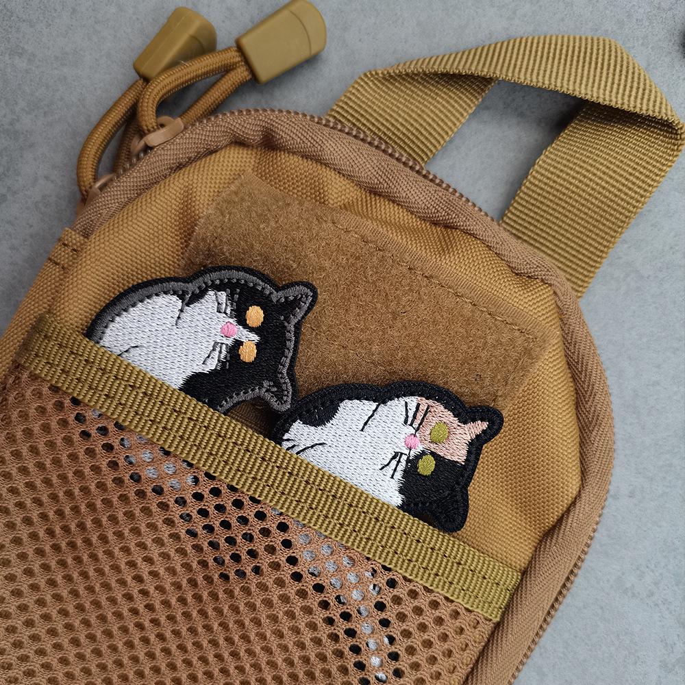 Cat with Knife Embroidered Velcro Patch - Black & White