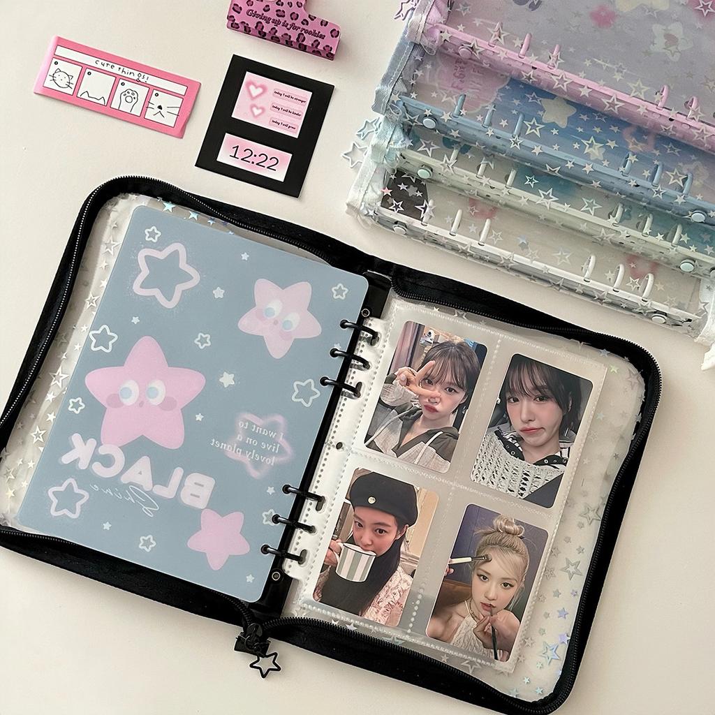 A5 Star Transparent Cover Binder Pocard Holder Idol Kpop Po Album Po Collect Book Zipper Bag Storage School Stationery