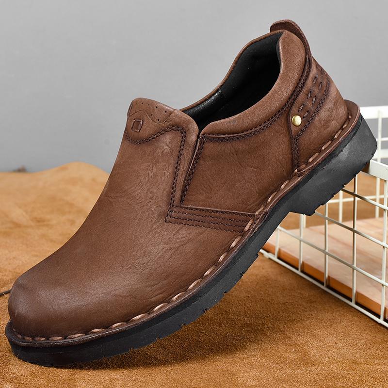 British Leather Shoes Leather Men's Casual Single Shoes Handmade Shoes Stitched Casual Leather Shoes