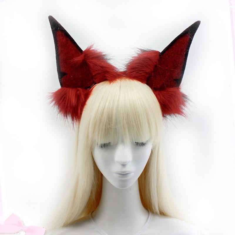 Handmade Plush Dog Ear Headband Cosplay Accessory Anime Conventions Doberman Style Ears In Brown White Red