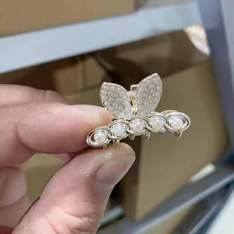 Bow Rhinestone Pearl Mini Hair Clip - Women's Small Shark Grip Hairpin