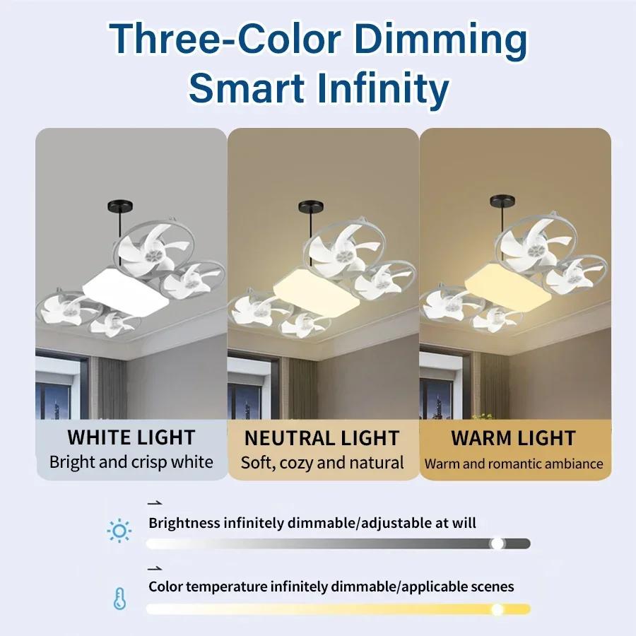 E27 2-in-1 Ceiling Fan Light with Remote 85-265V 50W 3-Speed 3-Color Car Drone Style Dimming Fan Light for Home Room Decoration