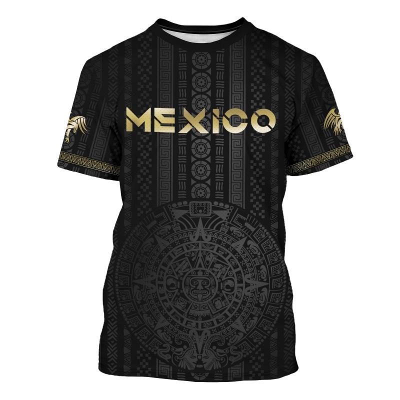 Mexiko Fußballmannschaften Aztekischer Adler 3D-Druck T-Shirt Herren National Patriotisch Sporttrikots Stil Atmungsaktiv Kurzarm Freizeitoberteile
