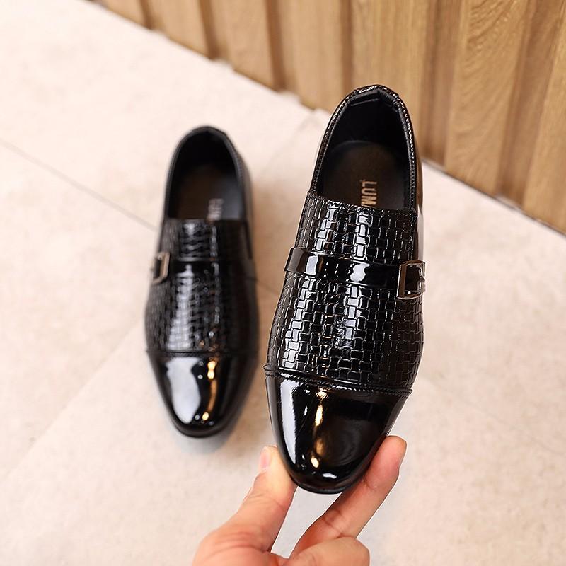 

Kids Boys Girls Leather Shoes Students Boys Girls Soft Bottom Performance Shoes Black Fashion Flower Kids Ceremonial Footwear 25