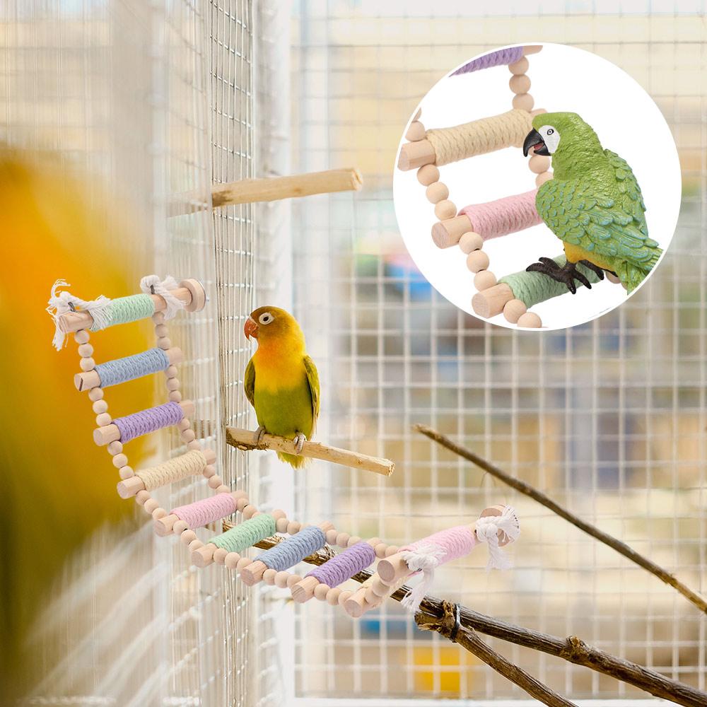 Hanging Parrot Climbing Toy Colorful Wood Bird Perch High-quality Bird Cotton Rope Ladder  Conures