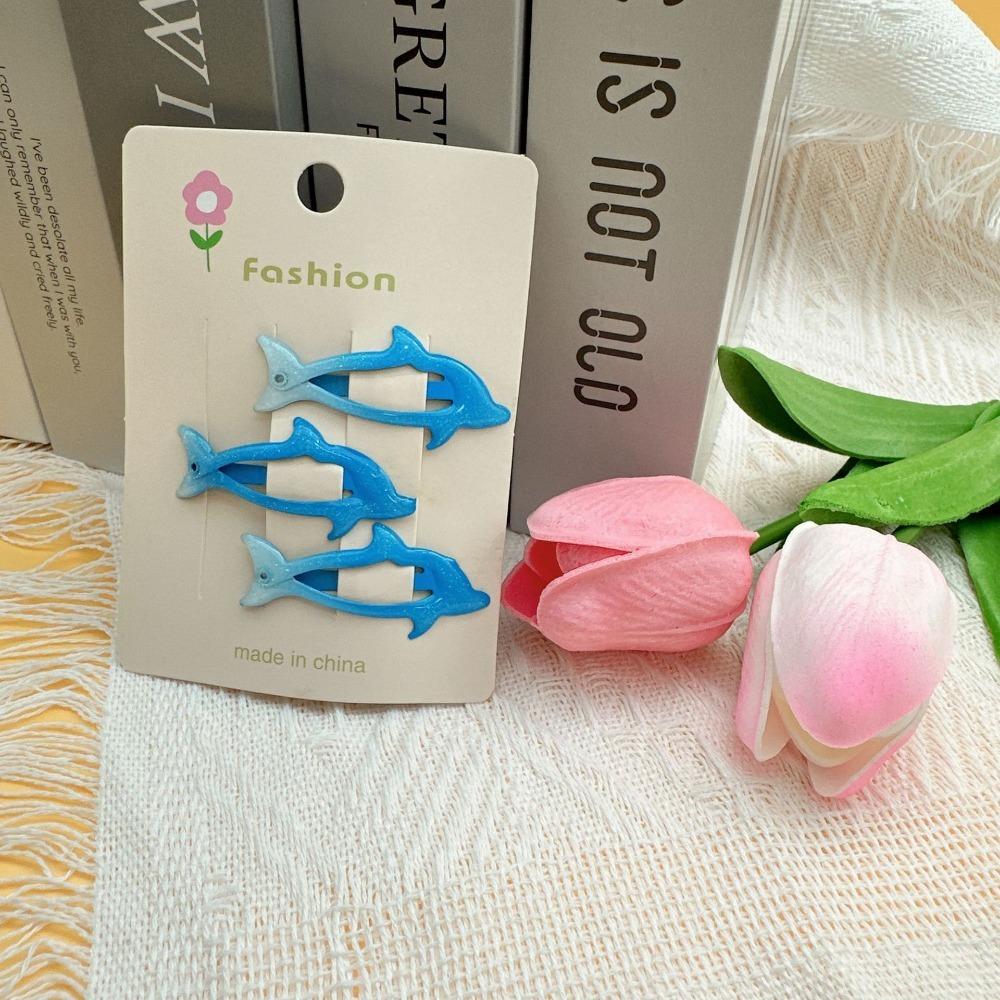 

3/4pcs Cute blue dolphin shaped hair clip for petite girls, sweet hair accessories, sweet and fashionable hair accessories Size fits all