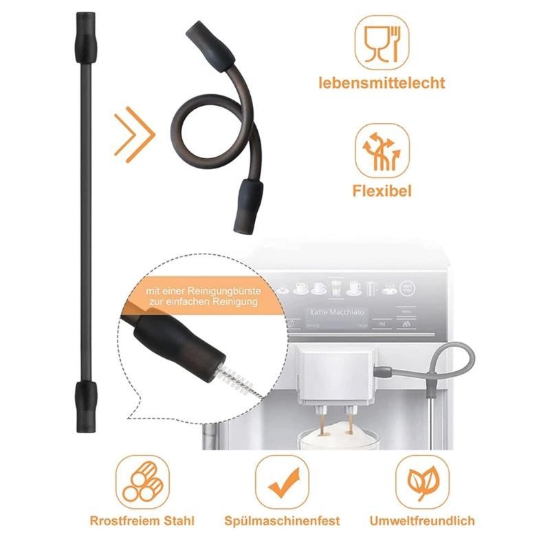 Flexibelt mjölkrörset Reservdel till kaffemaskiner Metallrör med rengöringspenslar Perfekt för kaffeautomater