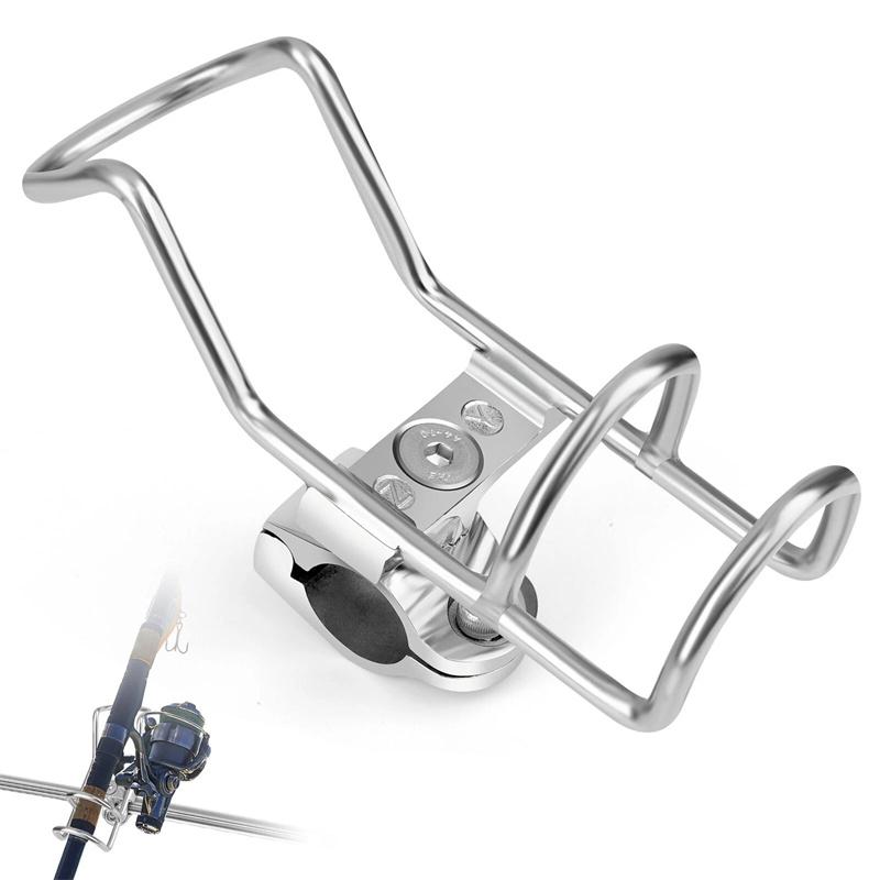 316 Stainless Steel Rail Mounted Clamp On Rod Holder Double Wire For Fishing Boat Kayak 25Mm Marine Fishing Rod Holder