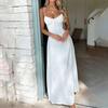 European and American Women's Clothing New Temperament Lace-up A Solid Color Long Suspender Dress
