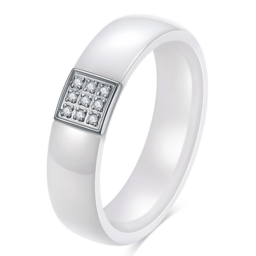 Europäischer und Amerikanischer Keramik Zirkonia 6MM Neun-Palast-Gitter Schwarz-Weißer Ring - Finger Schmuck für Damen