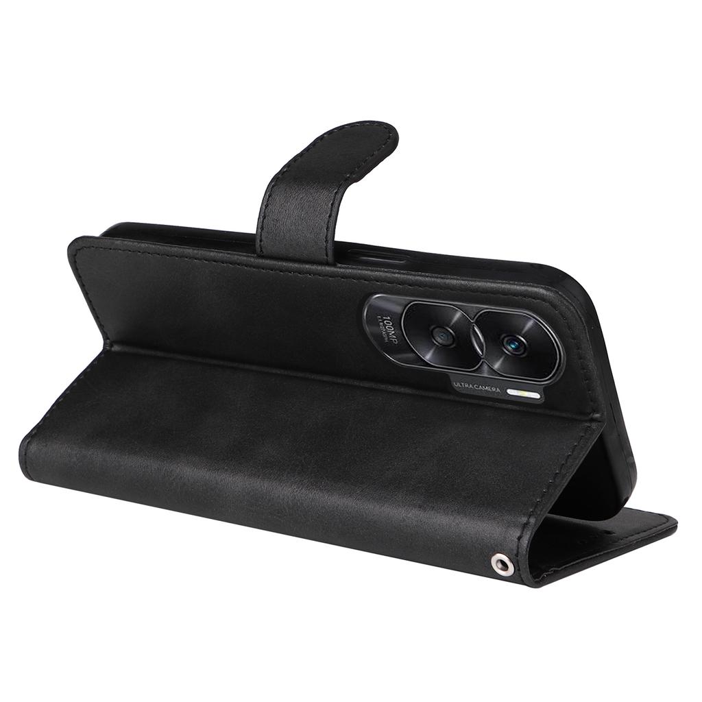 Cell Phone Cover for Honor X50i 5G/90 Lite 5G Calf Texture Anti-scratch PU Leather Wallet Stand Case with Strap