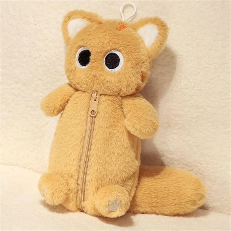 Cartoon Cat Plush Pencil Case Pen Storage Bag Stuffed Animal Siamese Doll Cat Pencil Bag Cute Design Large Capacity Stationery