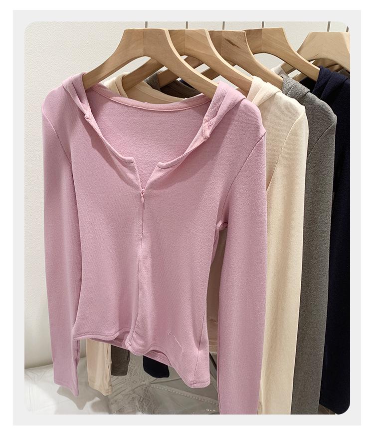 Damen Koreanischer Rosa Kapuzen-Strick-Cardigan-T-Shirt - Herbst/Winter 2025 Kollektion, Vielseitig als Innenlage oder Oberbekleidung