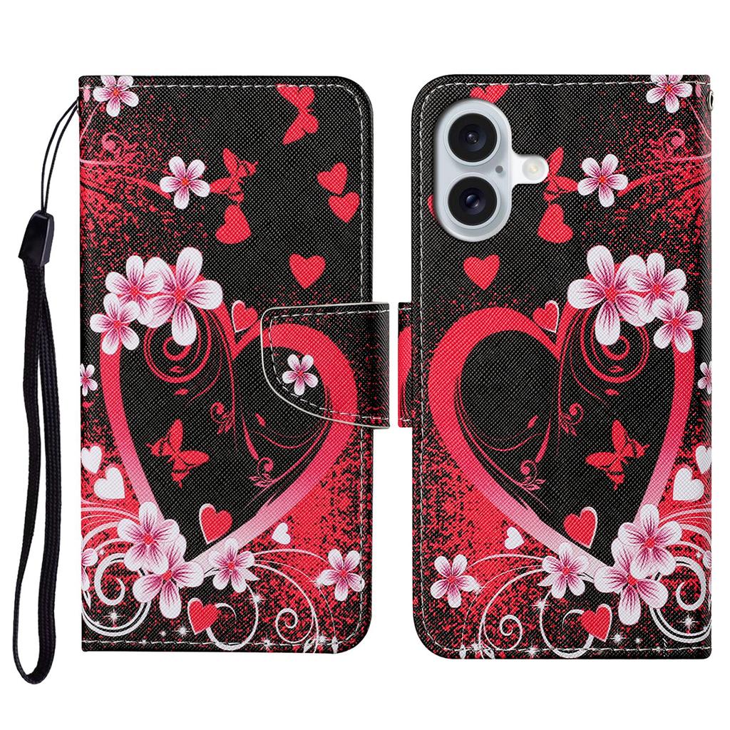 For iPhone 16 Case Pattern Printing Protective Leather Folio Phone Cover