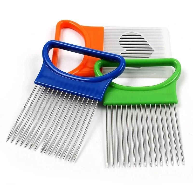 Trancheurs de légumes Couteaux de cuisine Gadgets de cuisine Râpes à oignons en acier inoxydable Coupe-tomates Aiguilles à oignons pratiques Outils de cuisine