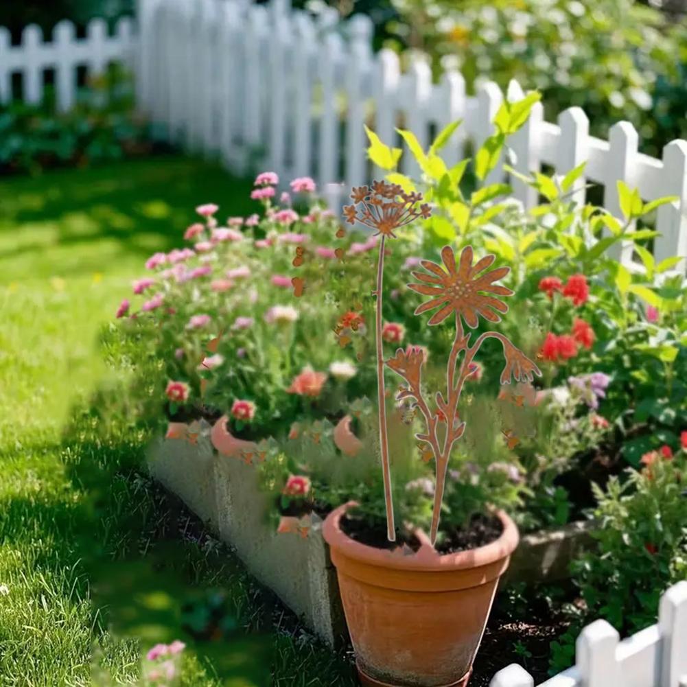 Outdoor Garden Metal Flowers Set of 10 with Rustic Finish Perfect for Enhancing Lawns Pathways and Pot Plant Displays