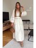 Women's European American Lace Trim V-Neck Long Sleeve Dress
