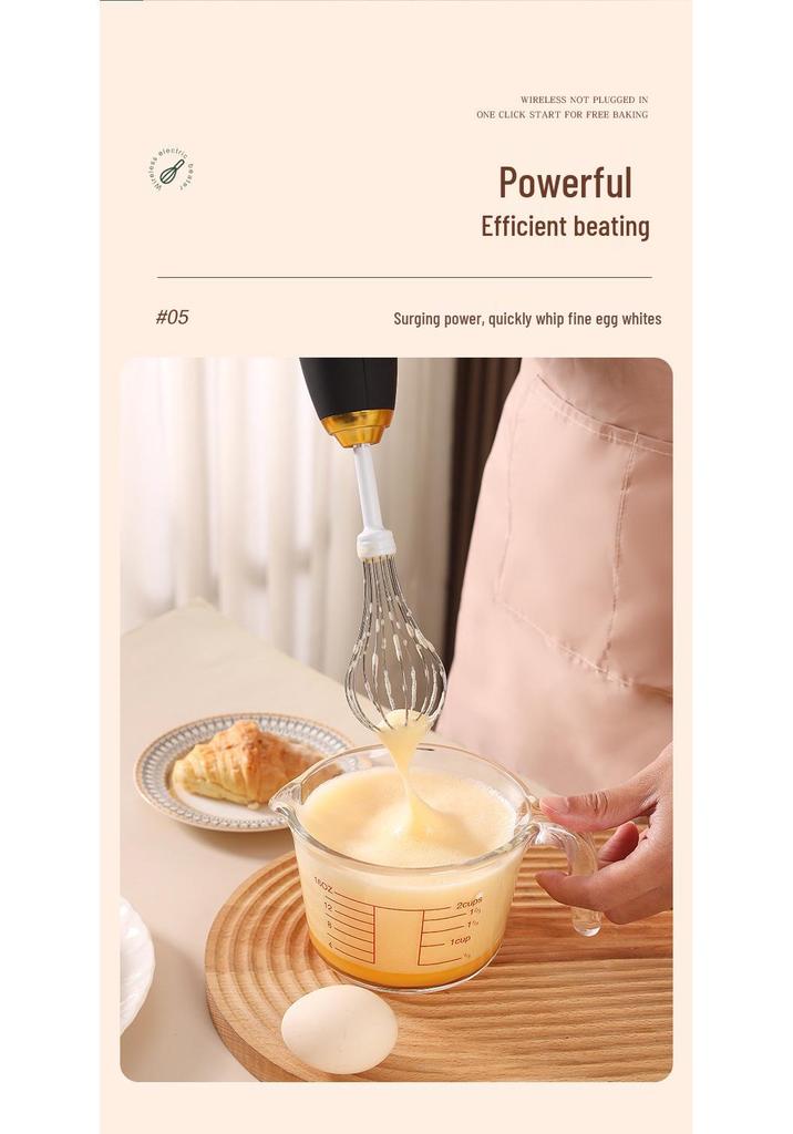 Wireless Mini Electric Egg Beater - Three-Speed Adjustable Handheld Whipping Mixer