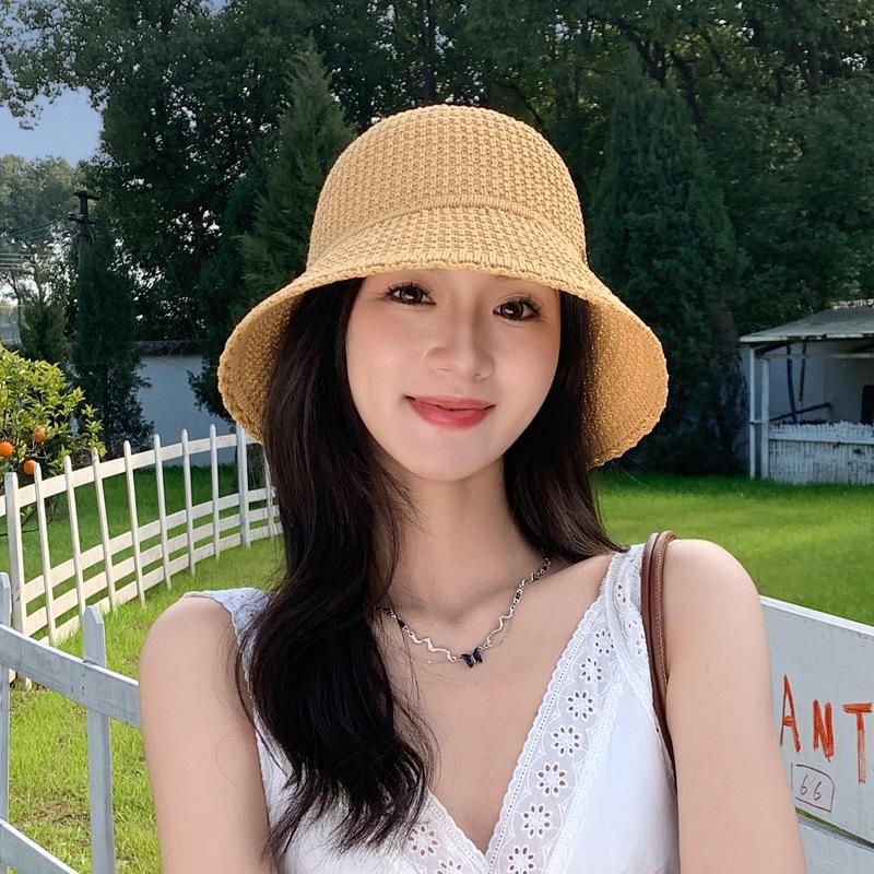 Hat Women'S Summer Knitted Basin Hat Sunscreen Visor Hat Hollow Breathable Bucket Hat Showing Face Small Bucket Hat Tide
