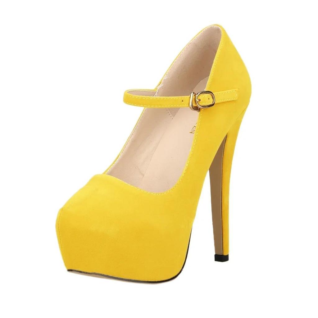 Women Pumps New Sexy 14cm Round Toe Platform High Heels Shoes Woman Flock Nightclub Party Black Red Wedding Shoes Plus Size
