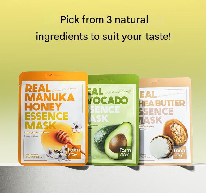 FARM STAY Real Essence Mask Combo Pack Ver.1 (1BOX / 12 Sheets) 23ml / 0.78 Fl.oz. Per Sheet  (3 Options)